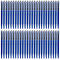 Rangées de stylos à bille bleus disposés en lignes et en colonnes.