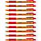 Rangée de stylos Stabilo Pointball orange et rouges. Ils ont un clip rouge et une pointe noire.