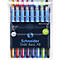 Paquet de huit stylos à bille colorés. Texte : Schneider Slider Basic Xb. Fabriqué en Allemagne. Neutre en CO2.
