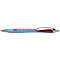 Stylo à bille Schneider bleu avec une poignée rouge et une pointe argentée. Le mot 'Schneider' est imprimé dessus.