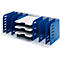 Blue and white office desk file organizer. Dividers and compartments for documents.
