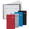 Plusieurs carnets 2027 en rouge, gris, bleu et noir. Un livre ouvert montre des pages de calendrier.