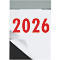 Calendrier affichant l'année 2026 en chiffres rouges sur papier blanc. Une bordure noire est visible en bas à gauche.