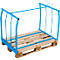 Cadre de cage palette bleu sur une palette en bois; cadre de palette pour le transport et le stockage.