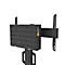 Support TV noir verrouillable avec trous, cadenas, supports pour montage mural.
