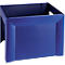 Blue, cuboid storage basket with vertical grooves. The shape is open at the top.