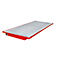 Red platform with metal grid, on a white background.