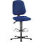 Blue adjustable office chair, with footrest.