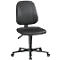 Black office chair with wheels, backrest, and seat. Adjustment lever on the right side.
