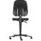 Black office chair, back view. With backrest, armrest, castors. Yellow ESD symbol.