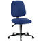 Blue office chair. Upholstery and backrest. Black frame, height adjustable, with wheels.