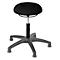 Height-adjustable stool with a black seat and gray base. The seat is round and padded.