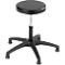 Black swivel stool with round seat, height adjustable on a star-shaped base.