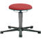 An adjustable stool with a red seat, grey pillar, and black base.