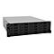 Ein Server-Rack mit 12 EinschÃ¼ben fÃ¼r Festplatten. Graues GehÃ¤use, schwarze LaufwerksschÃ¤chte.