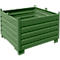 Conteneur métallique vert avec rainures horizontales et pieds carrés.