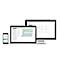 Trois appareils affichent une interface logicielle : smartphone avec minuterie, ordinateur portable et moniteur avec diagrammes.