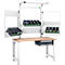 Systemwerkbank Bott cubio, mit Schubladen, Aufnahme- und Schwenkrahmen, Leuchte, Buche-Multiplexplatte, bis 800 kg, B 2000 x T 750 mm, Lichtgrau