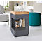 Table d'appoint, carrée, pied colonne avec vide-poches &amp; patins en feutre, jusqu'à 30 kg, L 350 x P 350 x H 540 mm, bois de cerf-chêne/acrylique, gris mat