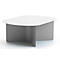 Table basse ovale moderne gris clair avec une base en croix, sur fond blanc.