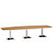 Table de réunion Quandos forme bateau, 3 segments, avec Netbox, l. 3500 x P 1200 mm, cerisier Romana