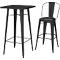 Table de bar noire avec tabouret de bar assorti, tous deux en métal.