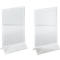 Two clear acrylic table stands, slightly angled, for information or advertising.