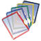 Several document folders in different colors, with metal clips.