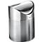 Stainless steel trash can with angled flap.