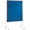 Tableau d'affichage bleu sur un cadre blanc avec roulettes.