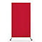 Un séparateur de pièce rectangulaire rouge avec un cadre blanc sur roulettes, sur fond blanc.