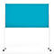 Tableau d'affichage rectangulaire turquoise sur support mobile blanc, sur fond blanc.