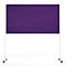 Panneau d'affichage rectangulaire violet sur un support métallique blanc mobile, sur fond blanc.