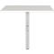 Une table blanche avec un plateau rectangulaire et un pied gris.