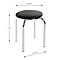 Un tabouret avec une assise ronde et noire, des pieds chromés et des dimensions.