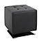 Tabouret carré noir avec assise rembourrée, sur socle chromé. Dimensions : 40x40x42 cm.