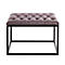 Pouf carré avec dessus capitonné taupe et cadre en métal noir.
