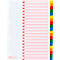 Ring binder dividers with red tabs and numbers. Multi-colored page dividers for identification. On white paper.