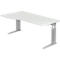 Tafel in vrije vorm TRAVIS, B 1800 x D 800/1000 x H 680-860 mm, onderstel zilver, lichtgrijs