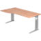 Tafel in vrije vorm TRAVIS, B 1800 x D 800/1000 x H 680-860 mm, onderstel zilver, notenhoutpatroon