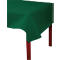 Groene tafelkleed op tafel. Rode tafelpoten ondersteunen de doek.