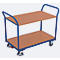 Tafelwagen, staal/MDF-plaat, decor gentiaanblauw/beuken, 2 etages, L 1000 x B 600 mm, TPE-wielen met EasySTOP, tot 200 kg