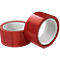 Two red tape rolls, slightly offset. The rolls show their inside, a light gray paper.