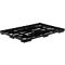 Bandeja de contención de derrames de plástico negro, rectangular, con estructura de rejilla y patas.