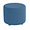 Round, blue stool on a white background. The stool has a soft, fabric-like surface and stands on three black feet.