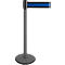 Gray stanchion with blue band stretched to the right.