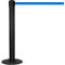 A black stanchion with a blue belt against a white background.