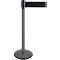 Gray stanchion with black strap, on white background.