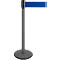 Grey post with blue tape for barrier. A black head is attached to the top of the post. The post stands on a round, grey base.