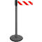 Gray barrier post with red and white striped tape. Black head.
